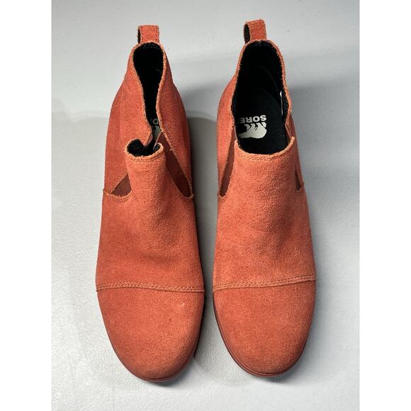 Sorel Joan of Arctic Suede Leather Chelsea Boots Womens 8 Orange Wedge Pull On - Picture 3 of 10